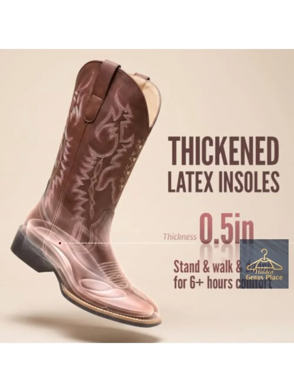 Womens Square Toe Cowboy Boots Wide Calf Faux Leather Pull-On Mid-Calf